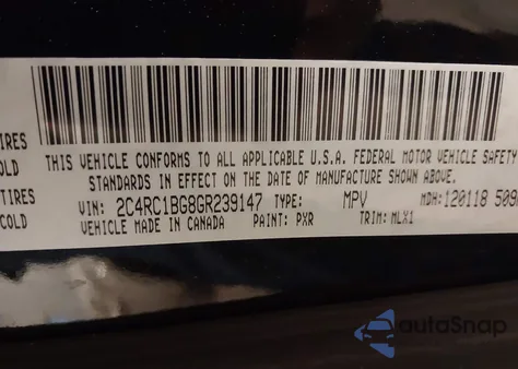 2016 Chrysler Town & Country Touring from USA, damaged, VIN 2C4RC1BG8GR239147